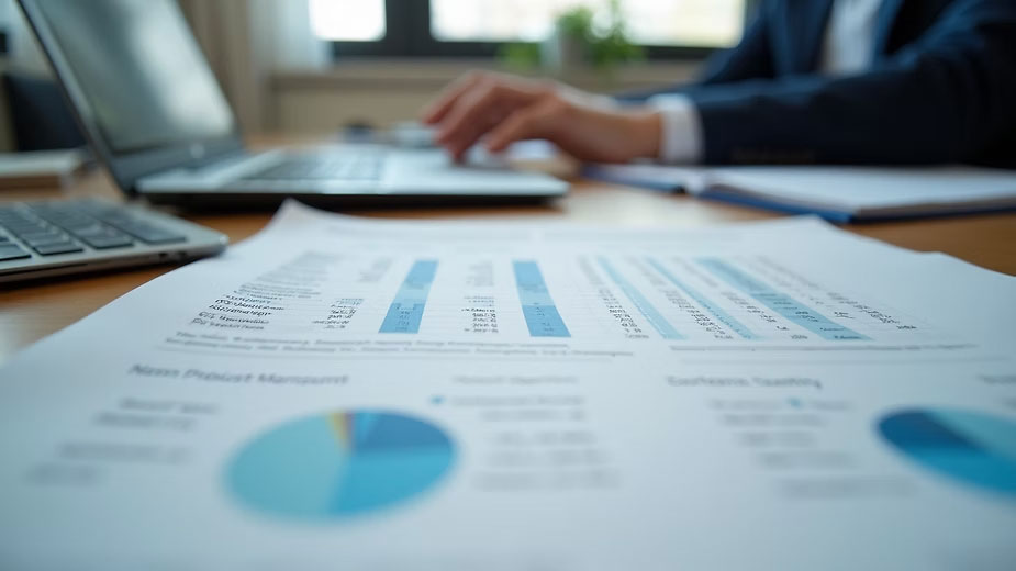 Printed financial statements laid out on a desk